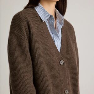 Mongolian Cashmere Oversized Boyfriend Cardigan Sweater (Brown)